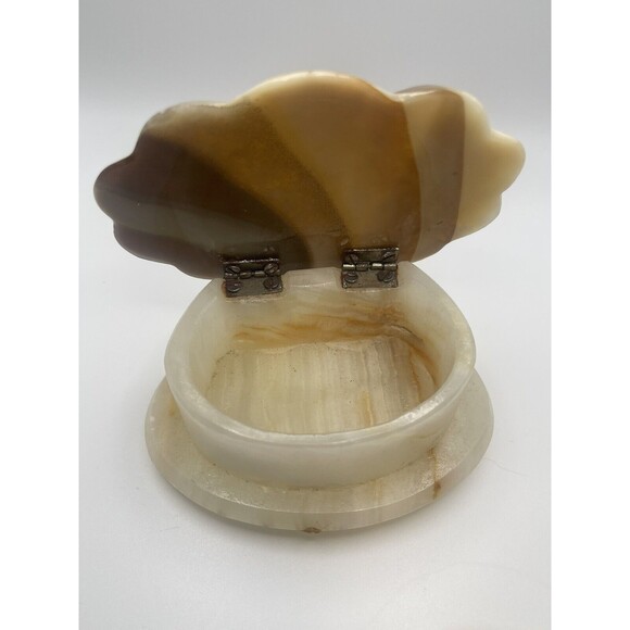 Vintage Onyx Carved Seashell Hindged Footed Trinket Jewelry Stash Box - Picture 4 of 9